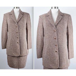 New sz 10 St John Collection brown black white weave jacket skirt suit coat